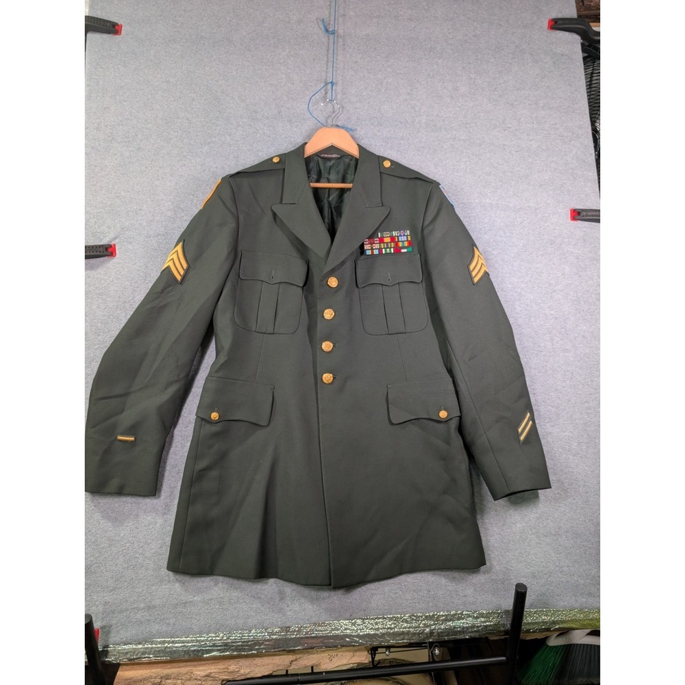 Vintage U.S. Army Green Class A Jacket 70s 80s Sergeant Ribbons USA Made
